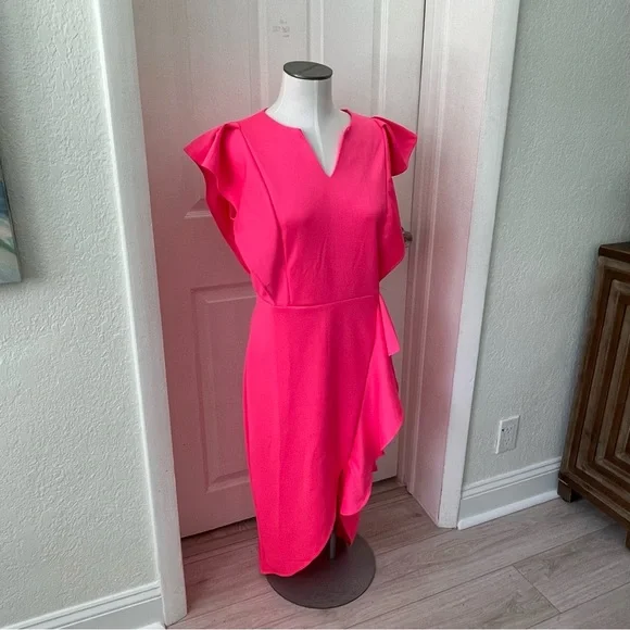 Hot Pink Bodycon Side Ruffle Gorgeous Dress Never Worn Size 2-Xl | Color: Pink | Size: Xxl | Pm-18479331's Closet